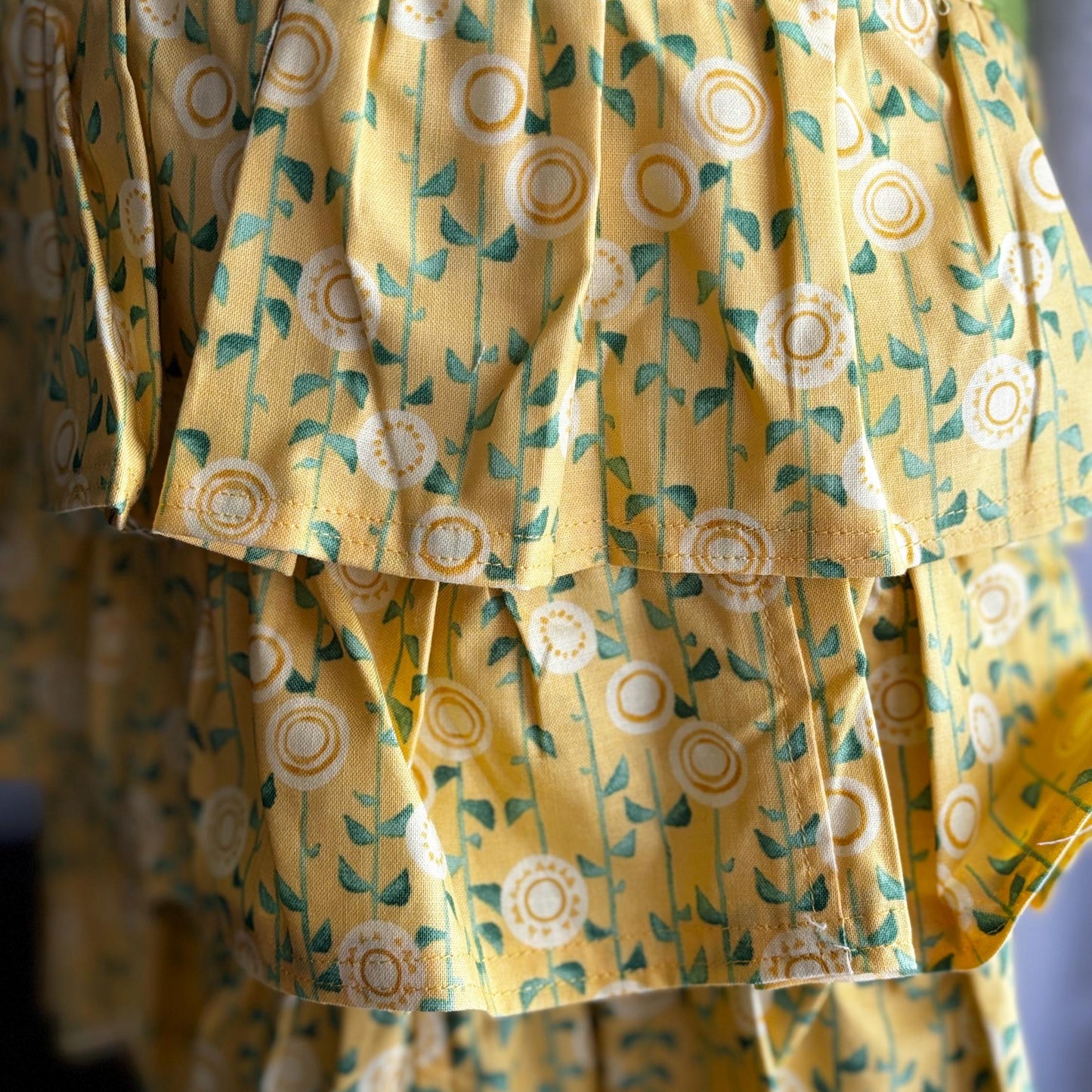 Yellow and Green Floral Ruffled Apron – Vintage-Inspired Kitchen Apron for Baking, Cooking, Gift Giving