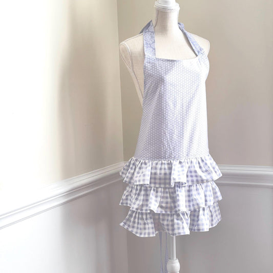 Purple Floral Ruffled Apron – Elegant Kitchen Apron for Baking, Cooking, Gift Giving