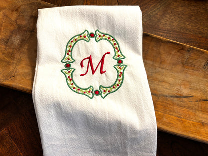 Monogrammed Holiday Tea Towels • Christmas Kitchen Gift • 100% Cotton