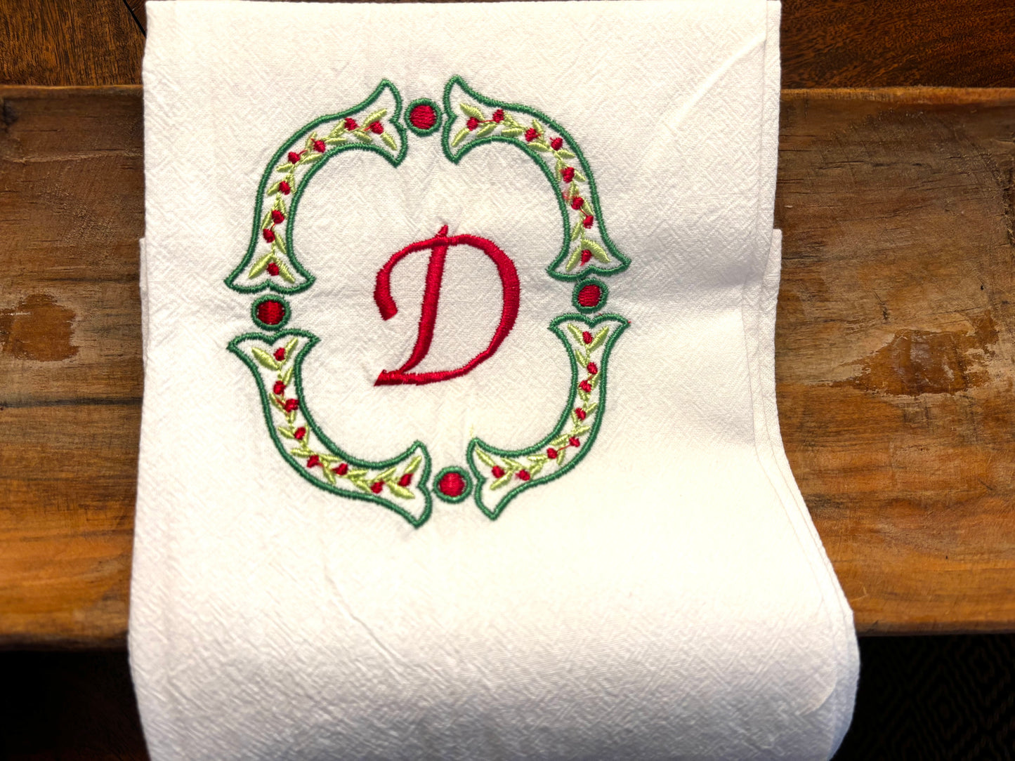 Monogrammed Holiday Tea Towels • Christmas Kitchen Gift • 100% Cotton
