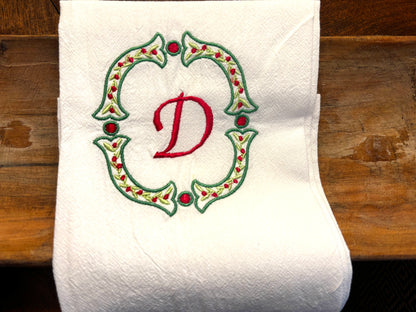 Monogrammed Holiday Tea Towels • Christmas Kitchen Gift • 100% Cotton