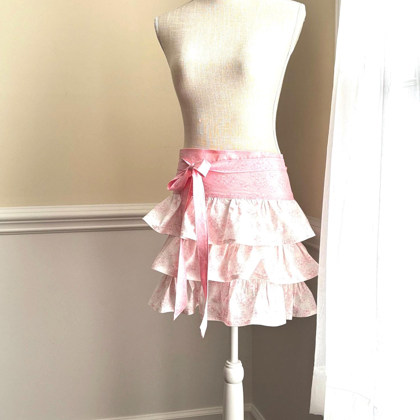 Handmade Floral Ruffled Half Apron: Shabby Chic Kitchen Decor