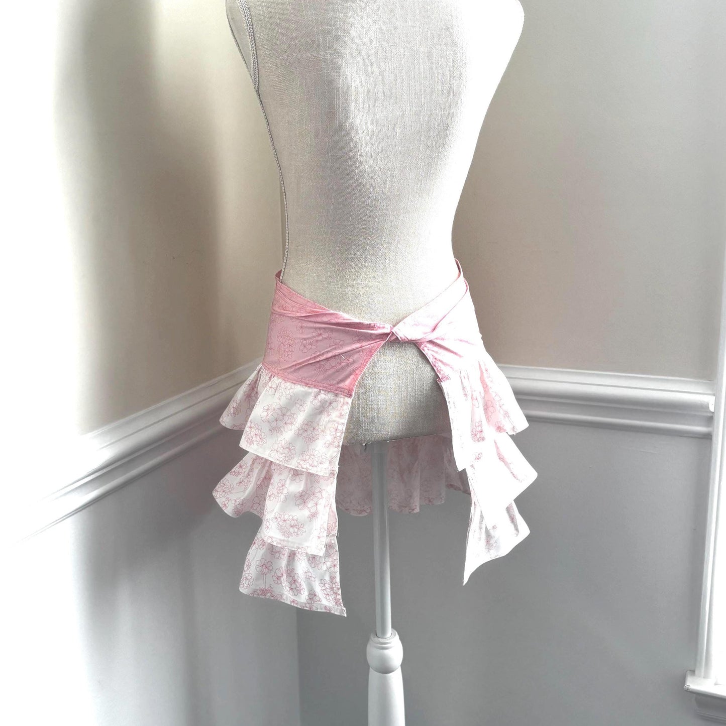 Handmade Floral Ruffled Half Apron: Shabby Chic Kitchen Decor
