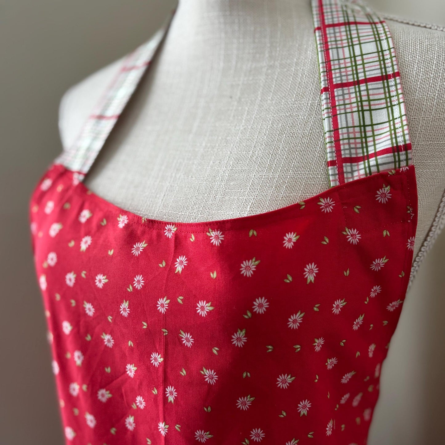 Red Plaid Ruffled Apron – Festive Kitchen Apron for Baking, Cooking, Holiday Entertaining