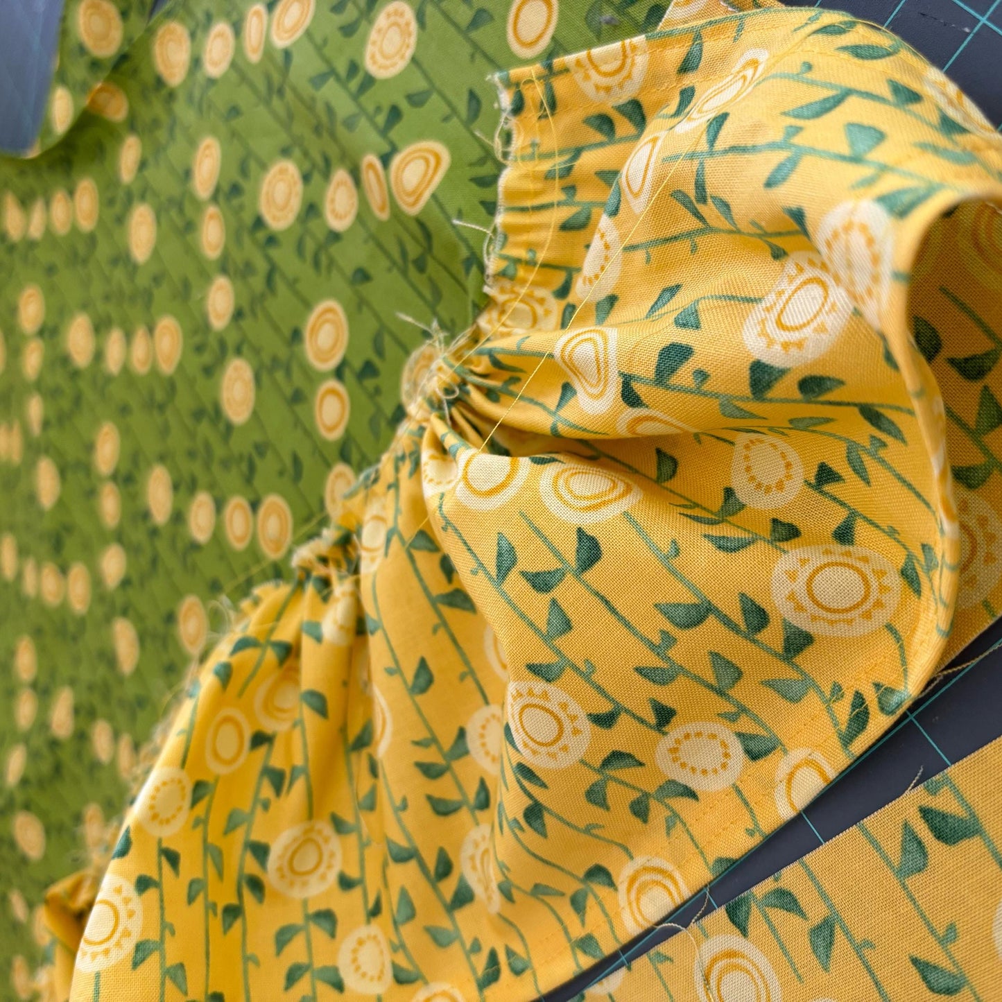 Yellow and Green Floral Ruffled Apron – Vintage-Inspired Kitchen Apron for Baking, Cooking, Gift Giving