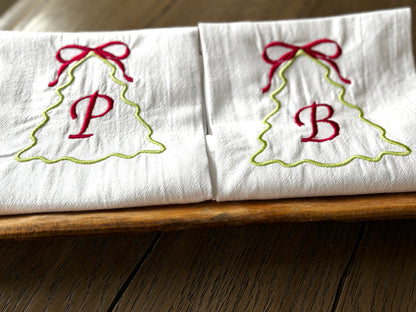 Monogrammed Holiday Tea Towels • Christmas Kitchen Gift • 100% Cotton