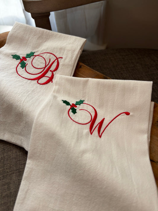 Customized Holiday Tea Towels – 100% Cotton Monogrammed Christmas Kitchen Gift