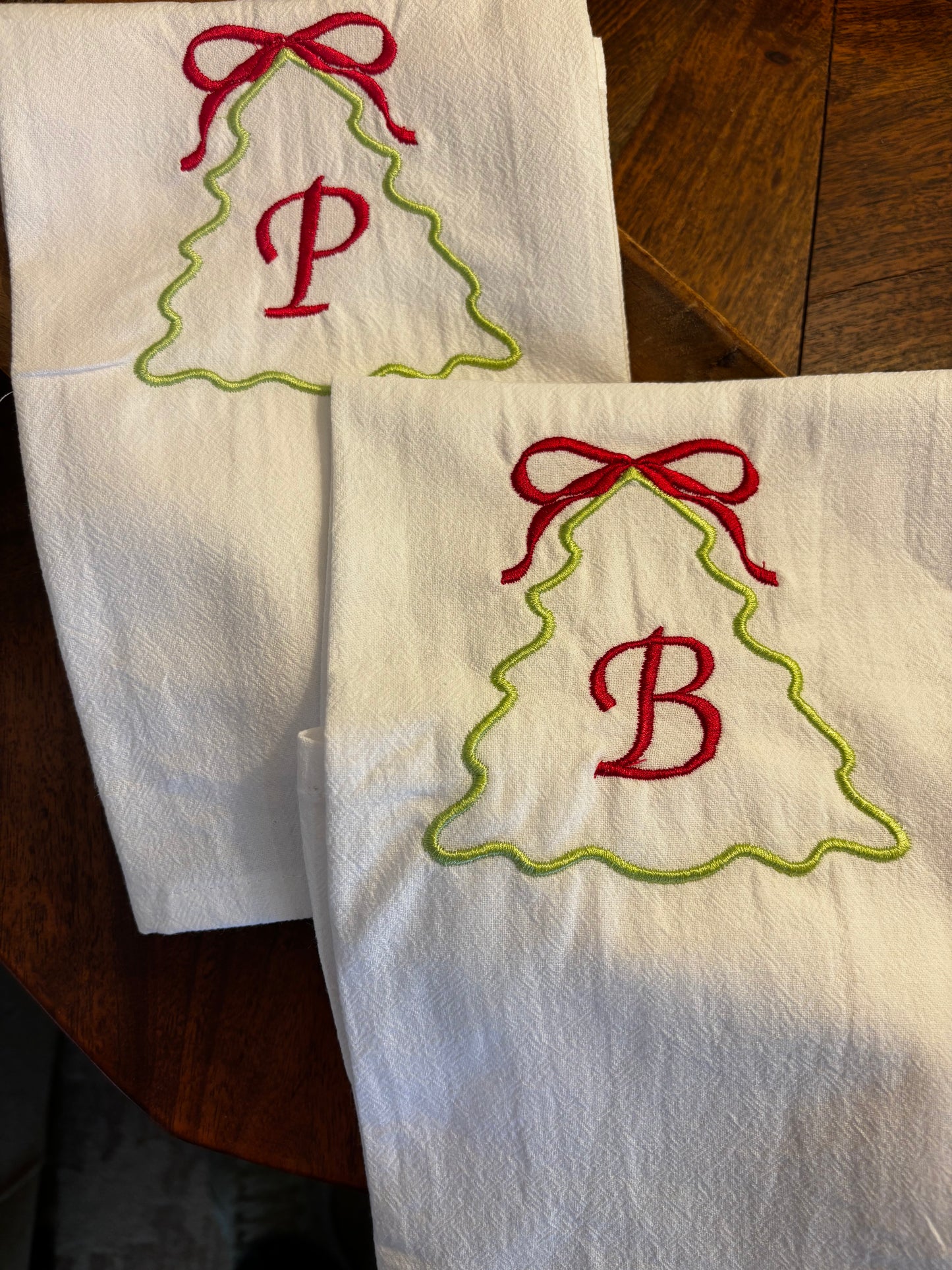 Monogrammed Holiday Tea Towels • Christmas Kitchen Gift • 100% Cotton