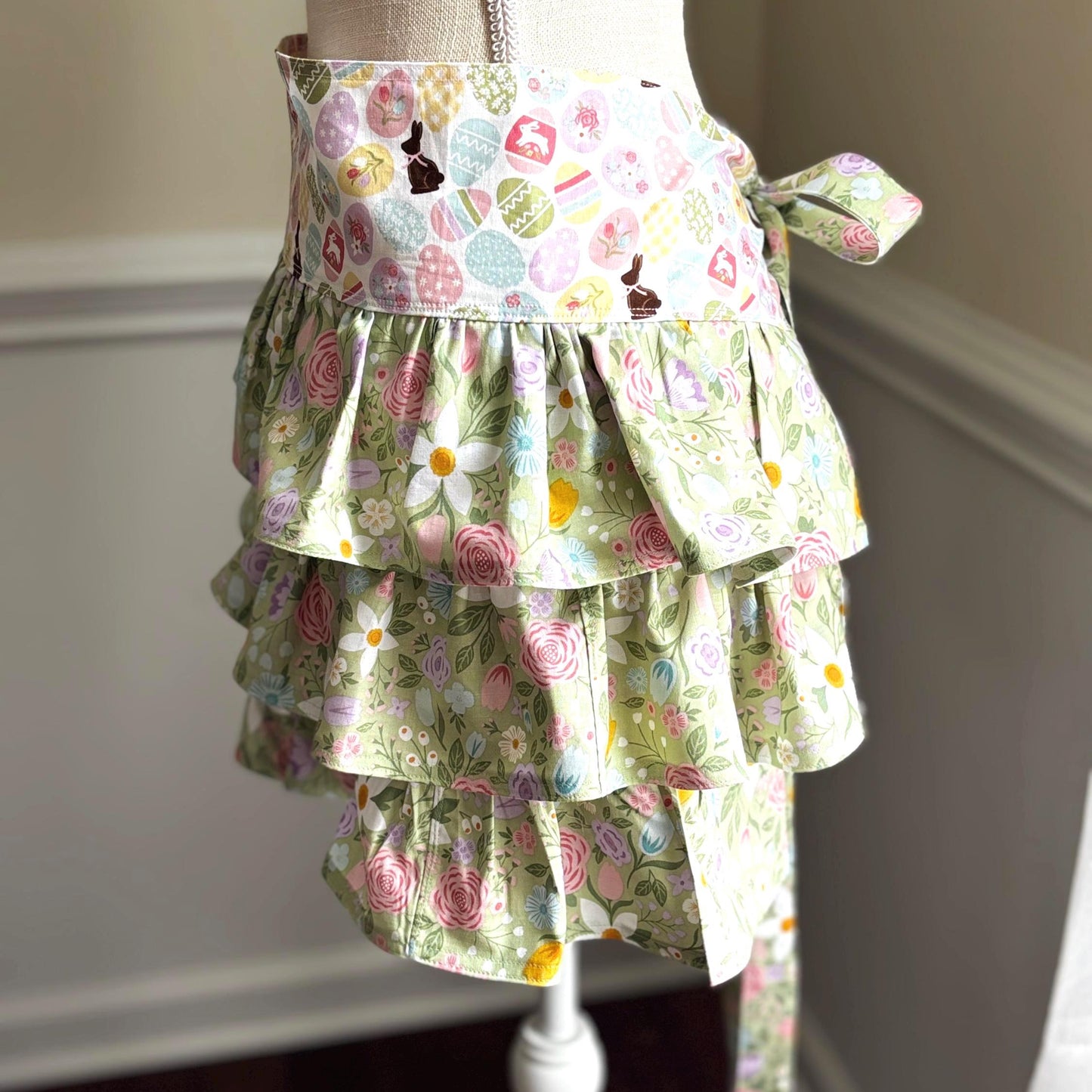 Easter Bunny Half Bistro Style Apron – Curated Fabric & Long Side Ties